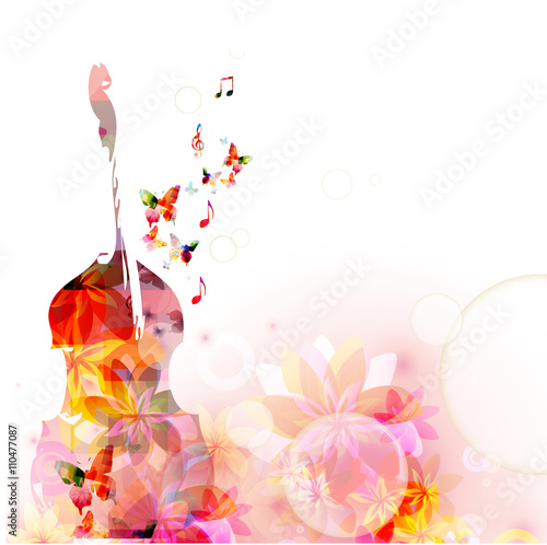 Colorful music background with violoncello and butterflies