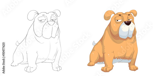 Creative Illustration and Innovative Art: Animal Set: Sketch Line Art and Coloring Book: Bulldog. Realistic Fantastic Cartoon Style Character Design, Wallpaper, Story Background, Card Design 