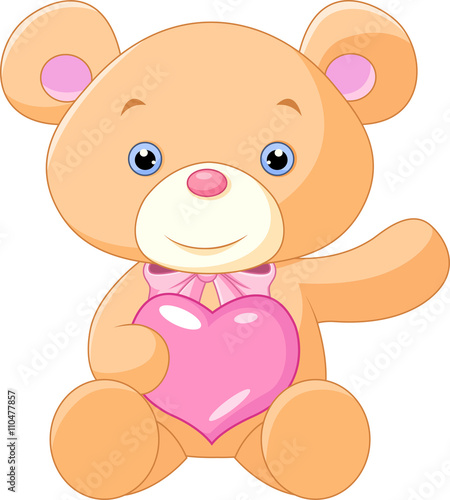 illustration of cute teddy bear holding heart