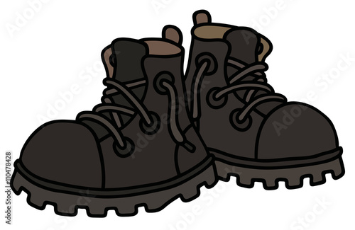 Funny black leather boots / Hand drawing, vector illustration