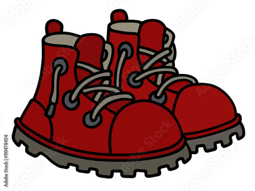 Funny red leather boots / Hand drawing, vector illustration