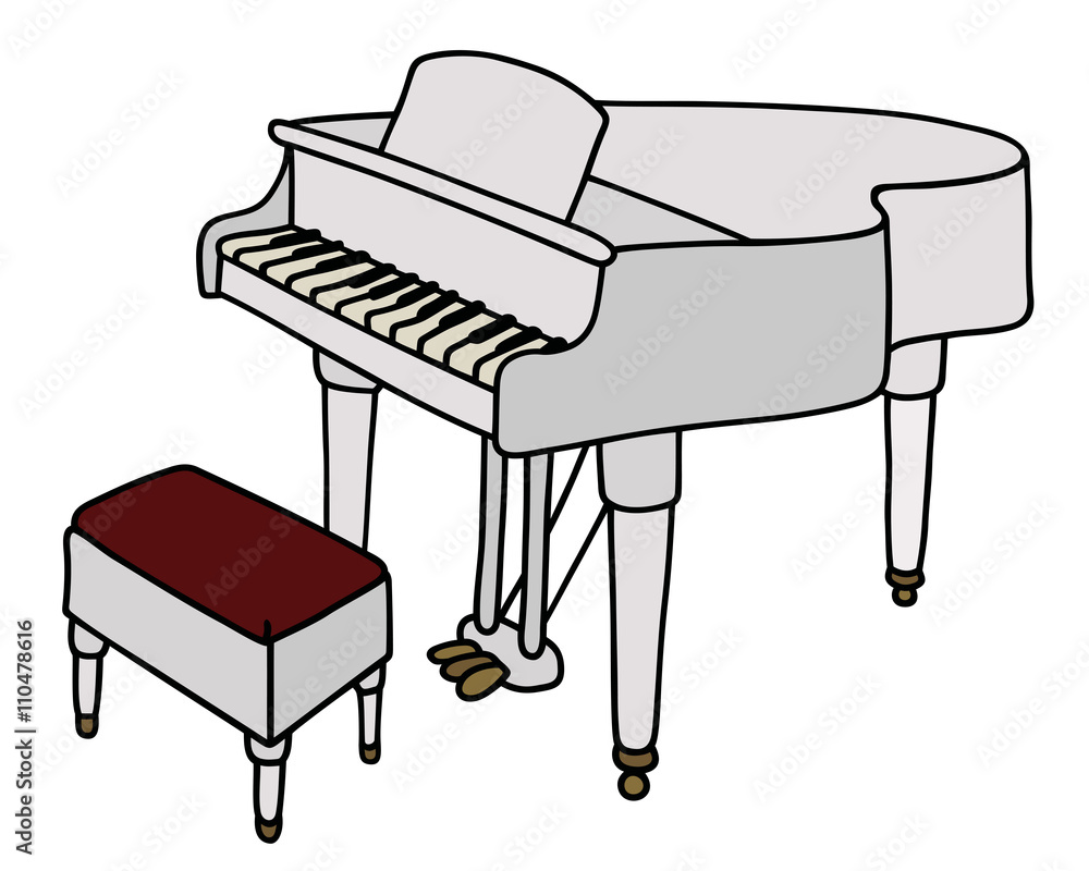 White grand piano / Hand drawing, vector illustration White grand piano / Hand drawing, vector illustration
