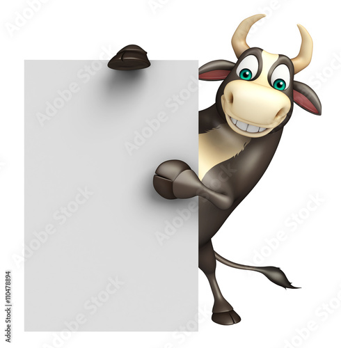 Bull cartoon character with white board © visible3dscience