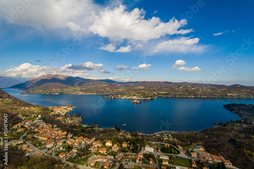 Village of Orta and the Island of San Giulio on Lake Orta  Italy