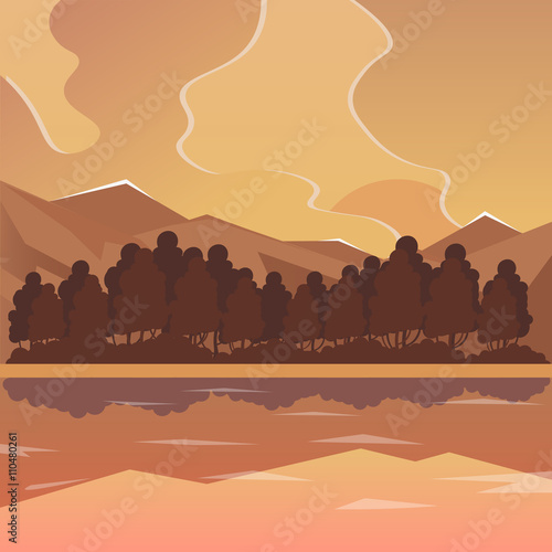 Sea and mountain landscape, neverending vector illustration, cartoon background for game design. Game location