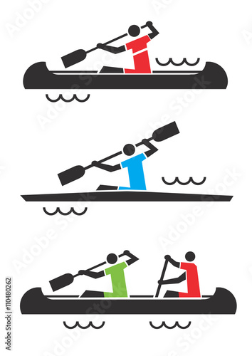 Canoe kayak icons.
Icons with people in a kayak and canoe. Vector available.
