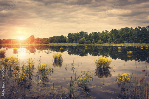 Vintage landscape of  beautiful lake © SasaStock