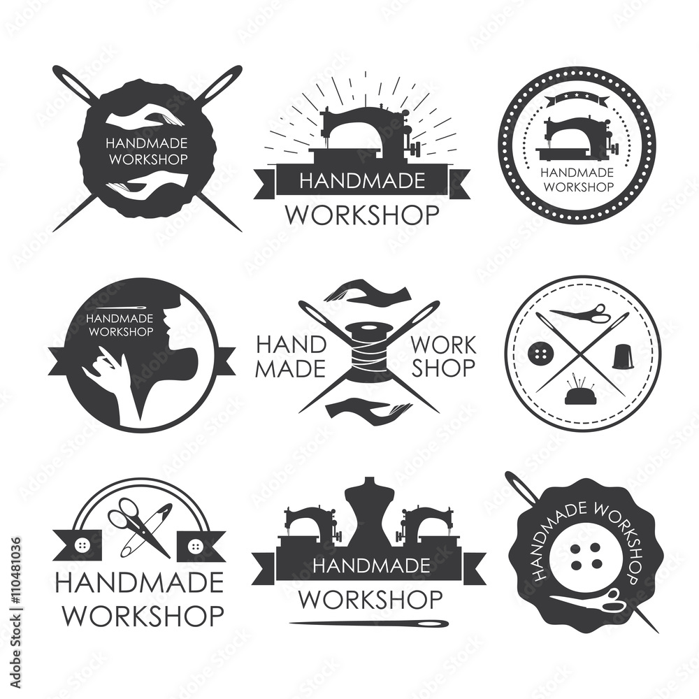 Handmade workshop logo vintage vector set Stock Vector | Adobe Stock