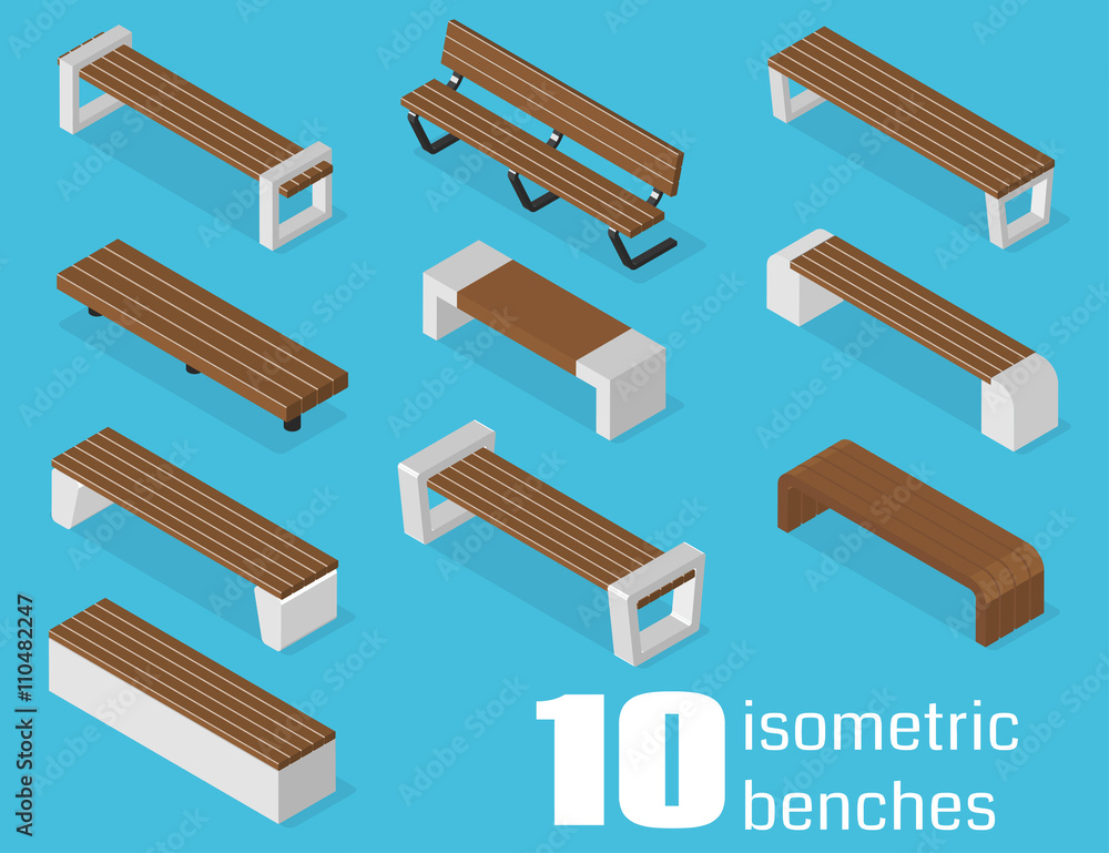 Isometric benches set. Isometric benches set.