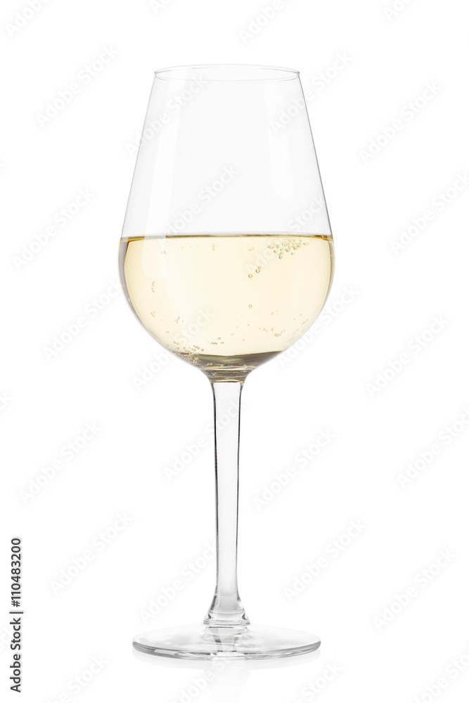 White sparkling wine glass isolated on white, clipping path White sparkling wine glass isolated on white, clipping path