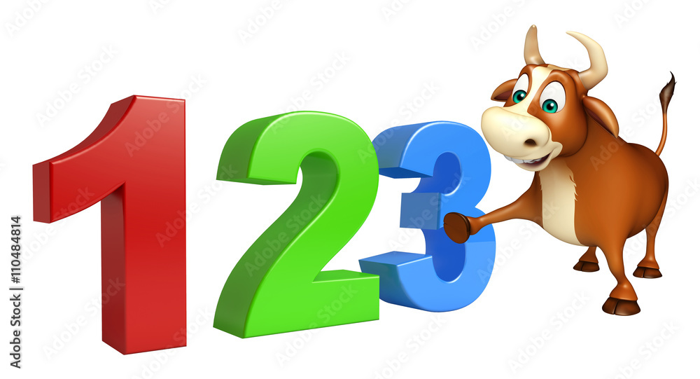 Εκτύπωση καμβά cute Bull cartoon character with 123 sign
