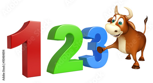 Εκτύπωση καμβά cute Bull cartoon character with 123 sign
