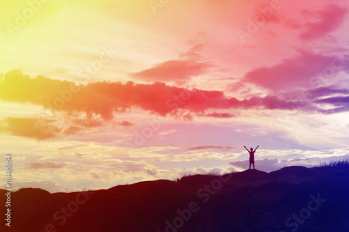 kid silhouette,Moments of the child's joy. On the Nature sunset