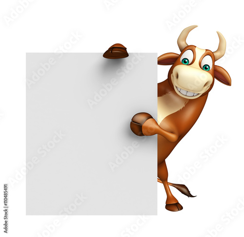 fun Bull cartoon character with white board