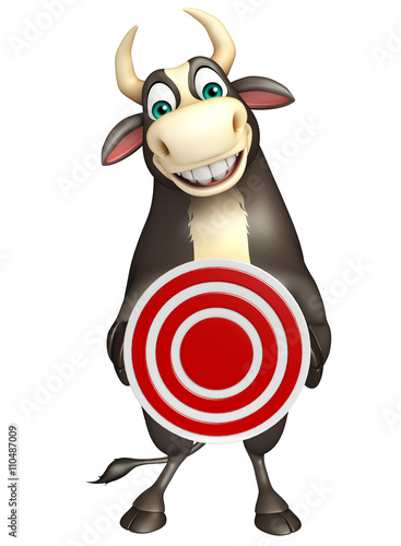 Bull cartoon character  with target sign