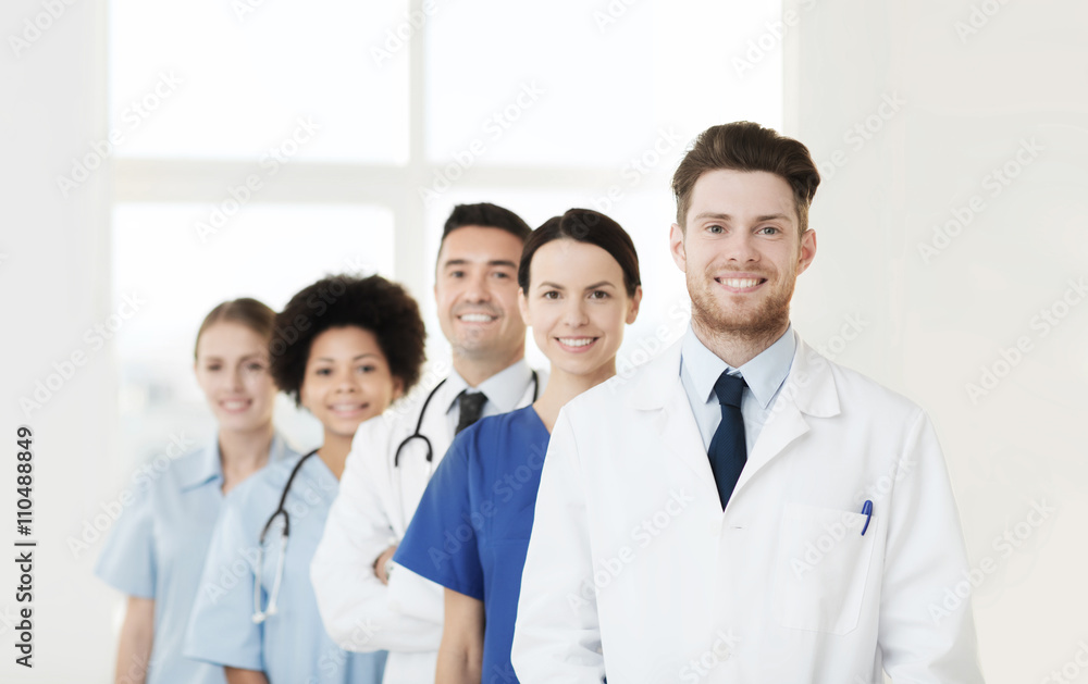 group of happy doctors at hospital group of happy doctors at hospital