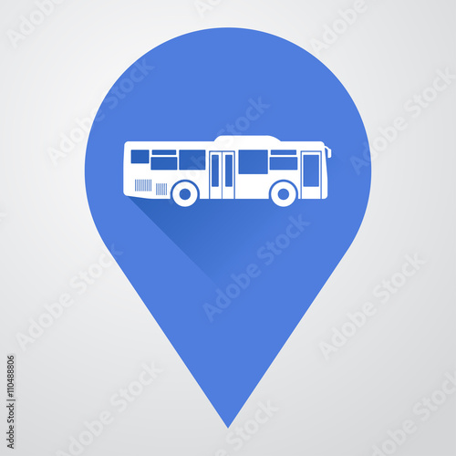 Icono plano localizacion con autobus lateral con sombra
