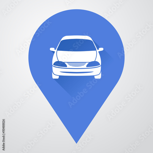 Icono plano localizacion con coche con sombra
