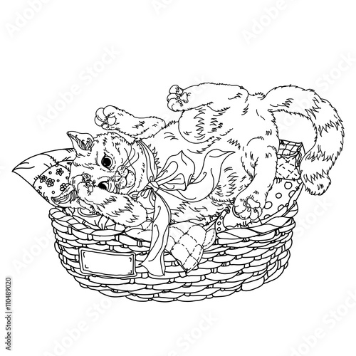 Fototapeta Naklejka Na Ścianę i Meble -  Sketch illustration of playful cats. Sleeping, sitting, looking back, playing