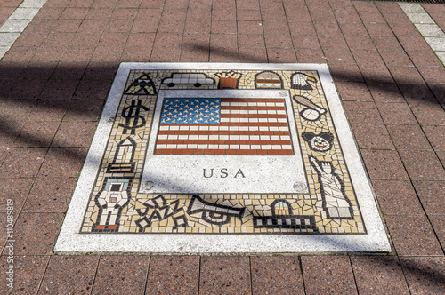 Colorful mosaic tiles, depicting Italy, it's flag and typical images from the country