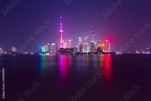 Shanghai skyline view from Bund waterfront on Pudong New Area- the business quarter of the Shanghai.