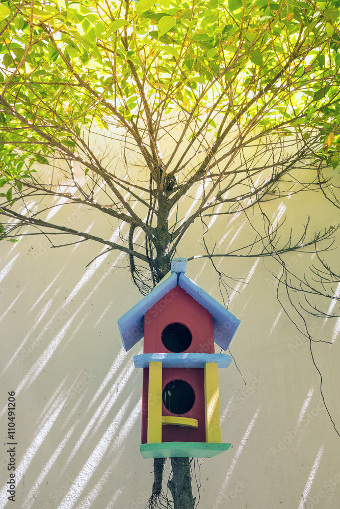 colorful bird house with sunlight