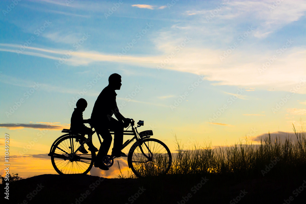 Biker family silhouette father and son Biker family silhouette father and son