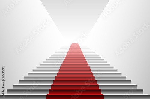 3d image of red carpet on white stair. stairs red