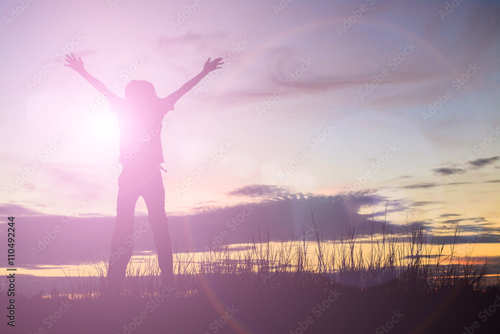 Silhouette of a beautiful girl jumping Silhouette of a beautiful girl jumping