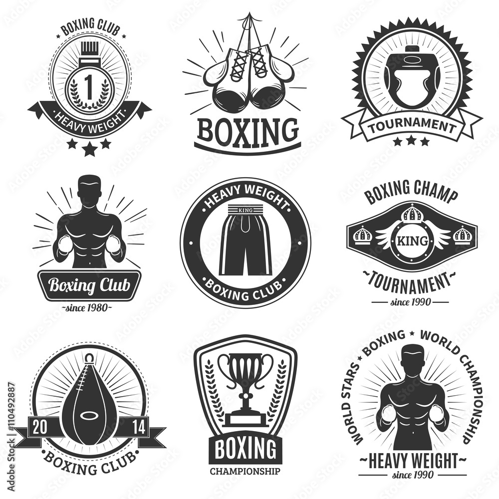 Boxing Black Emblems On White Background