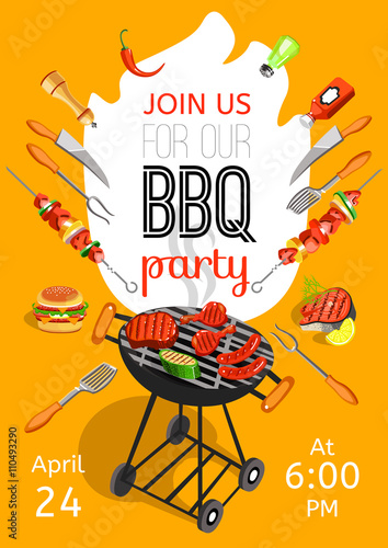 BBQ Party Announcement Flat Poster 