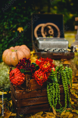 Beautiful decorations in autumn forest