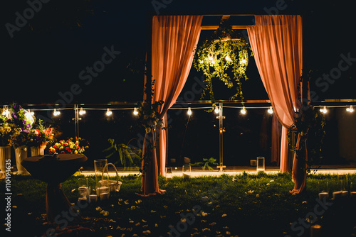 Luxury wedding outside evening decoration photo