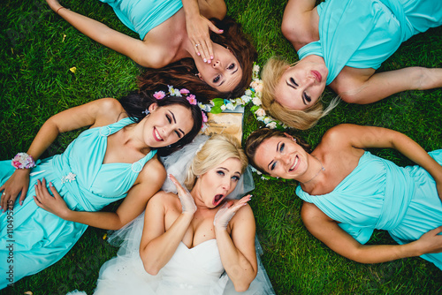 Beautiful bride and bridesmaids
