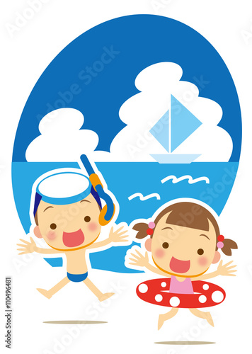 夏休み　楽しい海水浴