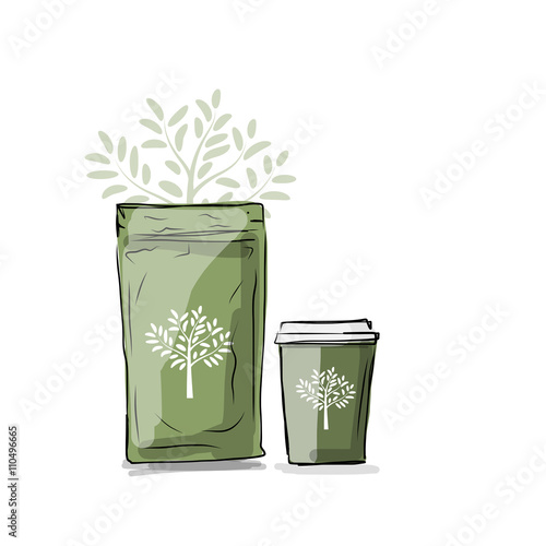 Bag packaging and take away coffee cup