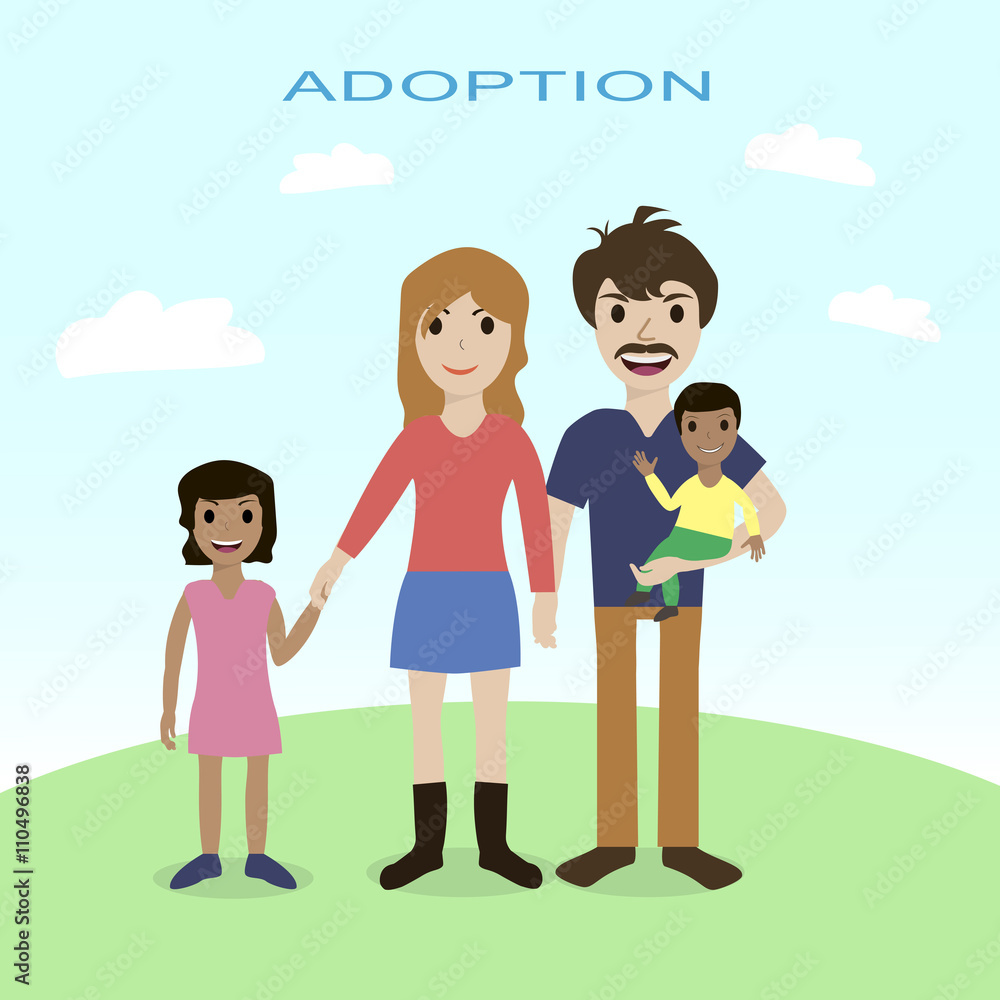 Happy family, adoption, love, mother, father, children Happy family, adoption, love, mother, father, children