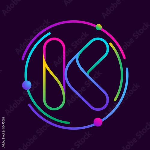 K letter with atoms orbits.