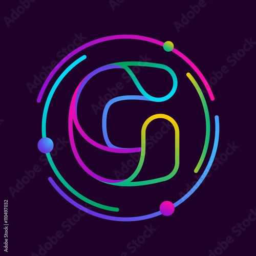 G letter with atoms orbits.