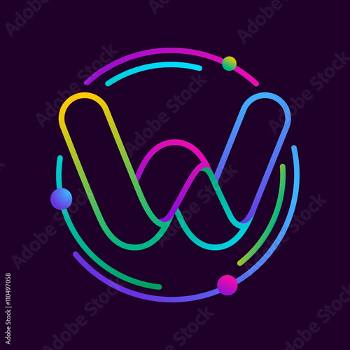 W letter with atoms orbits.