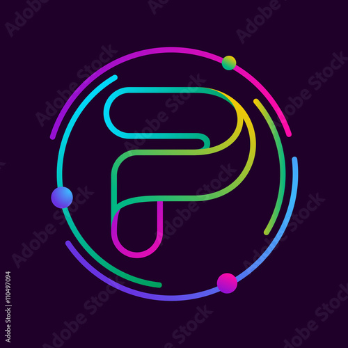 P letter with atoms orbits.