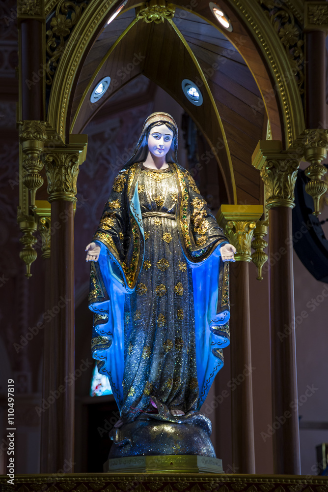 Virgin Mary statue made of beautiful jewels at the cathedral of the immaculate conception central Roman Catholic is the famous place and travel destination in Chanthaburi province, Thailand Virgin Mary statue made of beautiful jewels at the cathedral of the immaculate conception central Roman Catholic is the famous place and travel destination in Chanthaburi province, Thailand