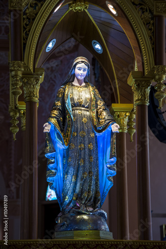 Virgin Mary statue made of beautiful jewels at the cathedral of the immaculate conception central Roman Catholic is the famous place and travel destination in Chanthaburi province, Thailand