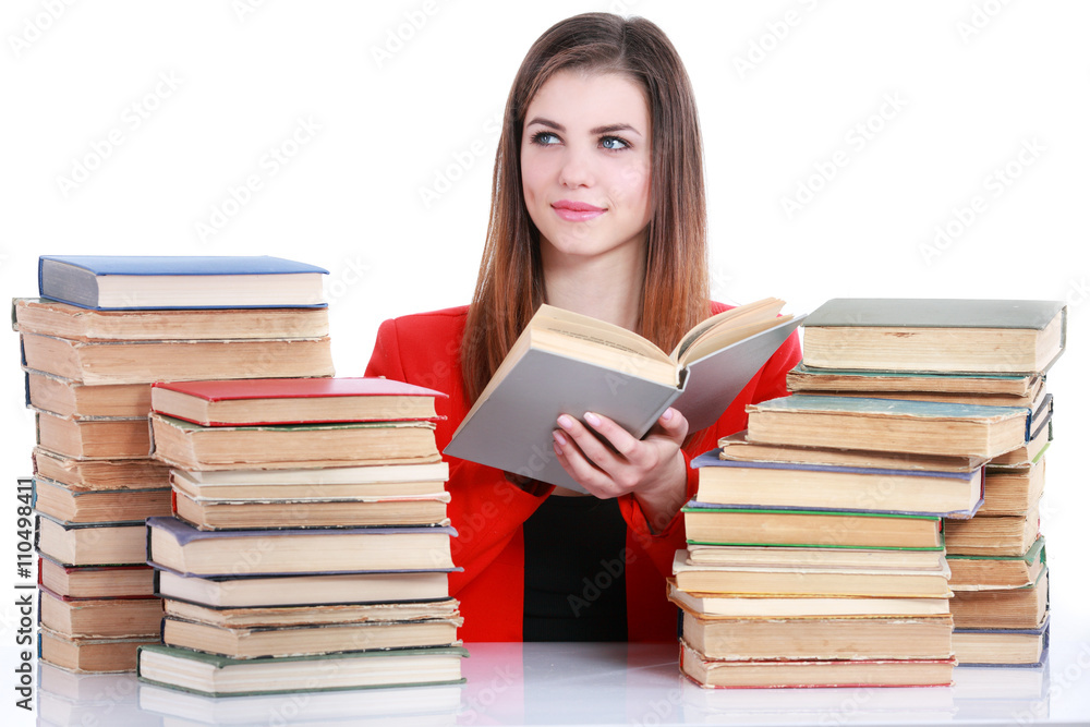 Young student woman with lots of books Young student woman with lots of books