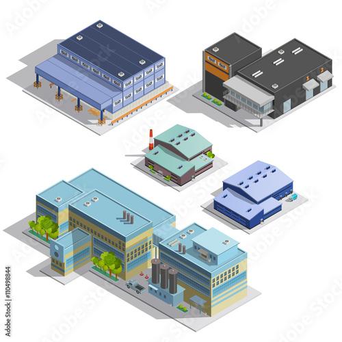 Factory Warehouse Isometric Images Set
