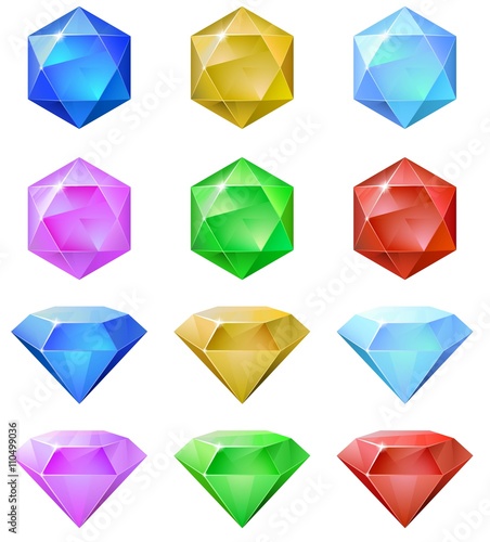 Set of colorful gemstones. 2d cristal asset for games collection. Vector illustration.