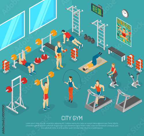 City Fitness Gym Center Isometric POster