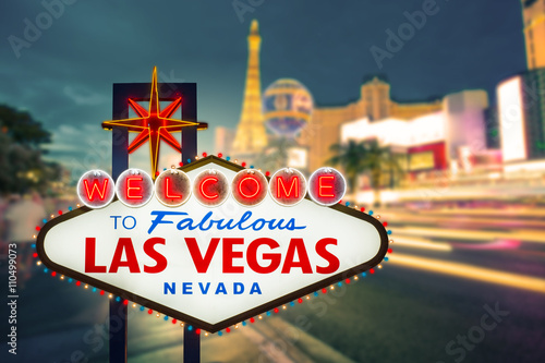 Welcome to fabulous Las vegas Nevada sign with blur strip road b © littlestocker