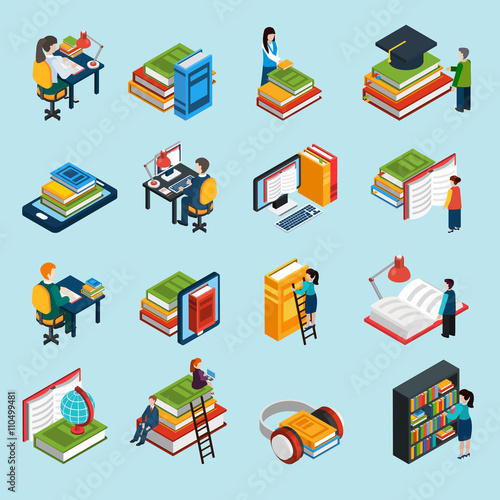 Library Isometric Icons Set