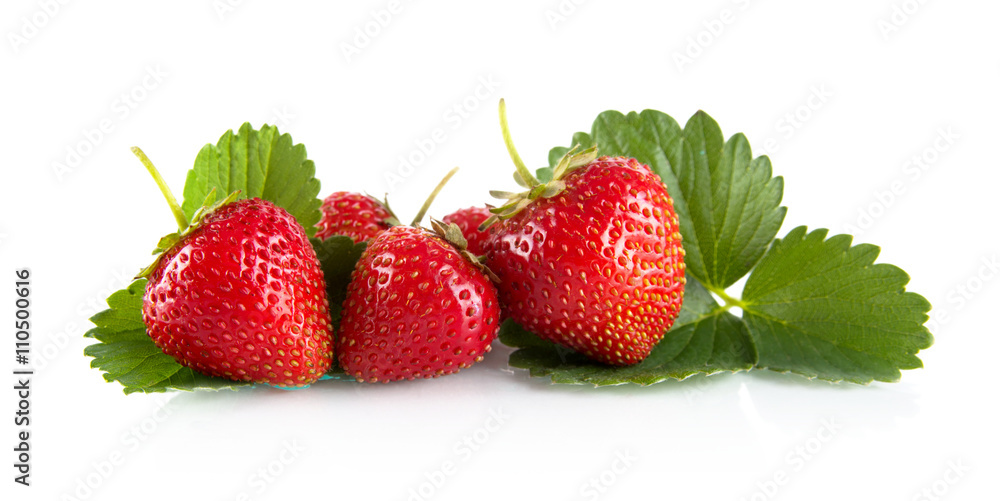 Few whole strawberries isolated with leaves on white Few whole strawberries isolated with leaves on white